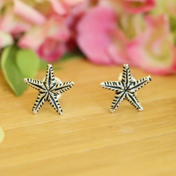 Grand Bazaar Jewelers Jewelry - 925 Sterling Silver Star Fish 10 mm Stud Earrings